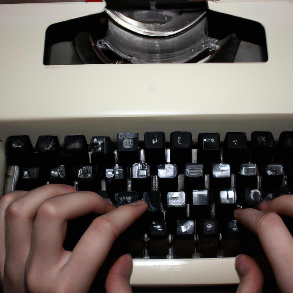 Person typing on a typewriter