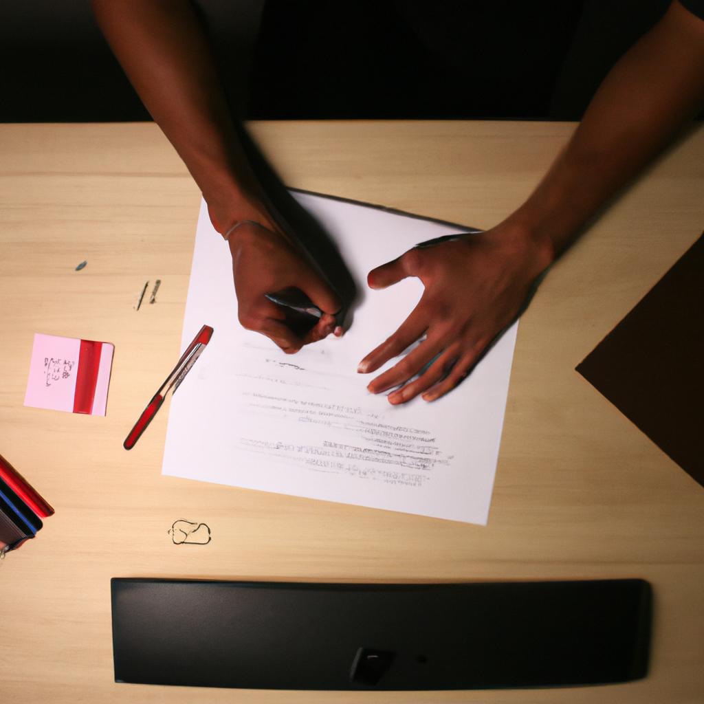 Person writing at a desk
